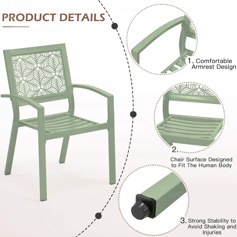 Outdoor Patio Set, Weatherproof Iron Bistro Table & Chairs, Floral Back Design, Space-Saving（Green/ Blue/ Yellow/ Black）