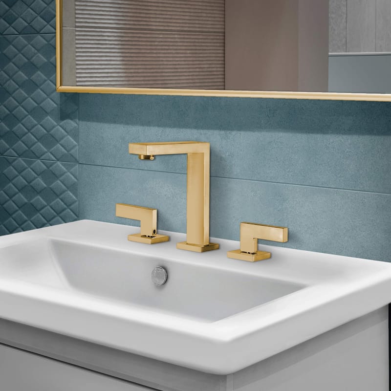 Fine Fixtures Square Bathroom Faucet, 8" Spread - PVD Satin Brass