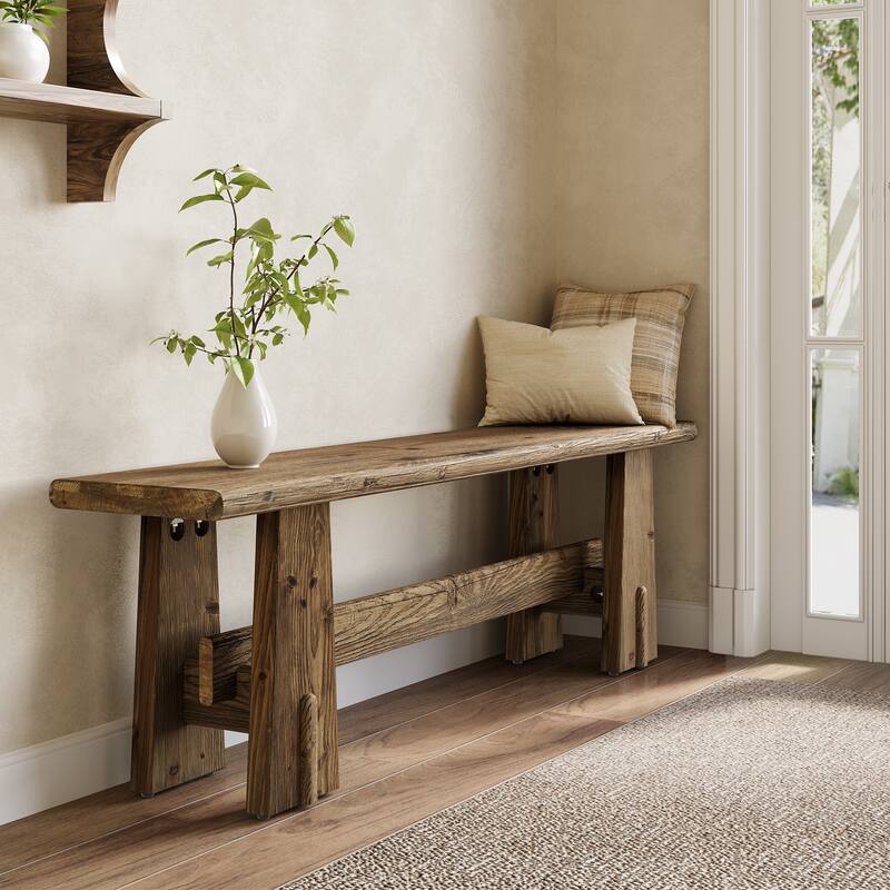 59-Inch Solid Wood Bench with Sturdy Frame