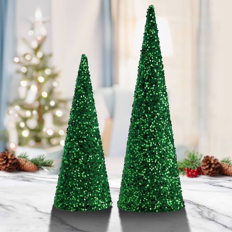 18-24" Sequin Cone Tree Set of 2
