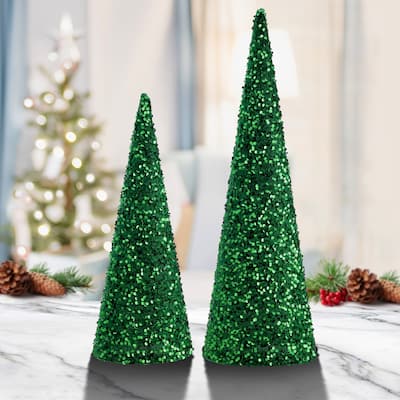 18-24" Sequin Cone Tree Set of 2