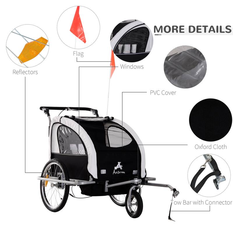 Aosom Elite II 3 in 1 Double Child Bike Trailer and Stroller