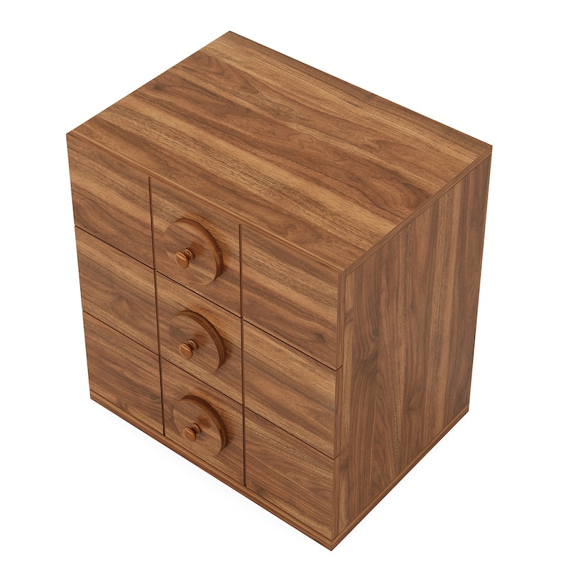 Modern Nightstand with 3 Drawers, Wood Bedside Table with Solid Handles