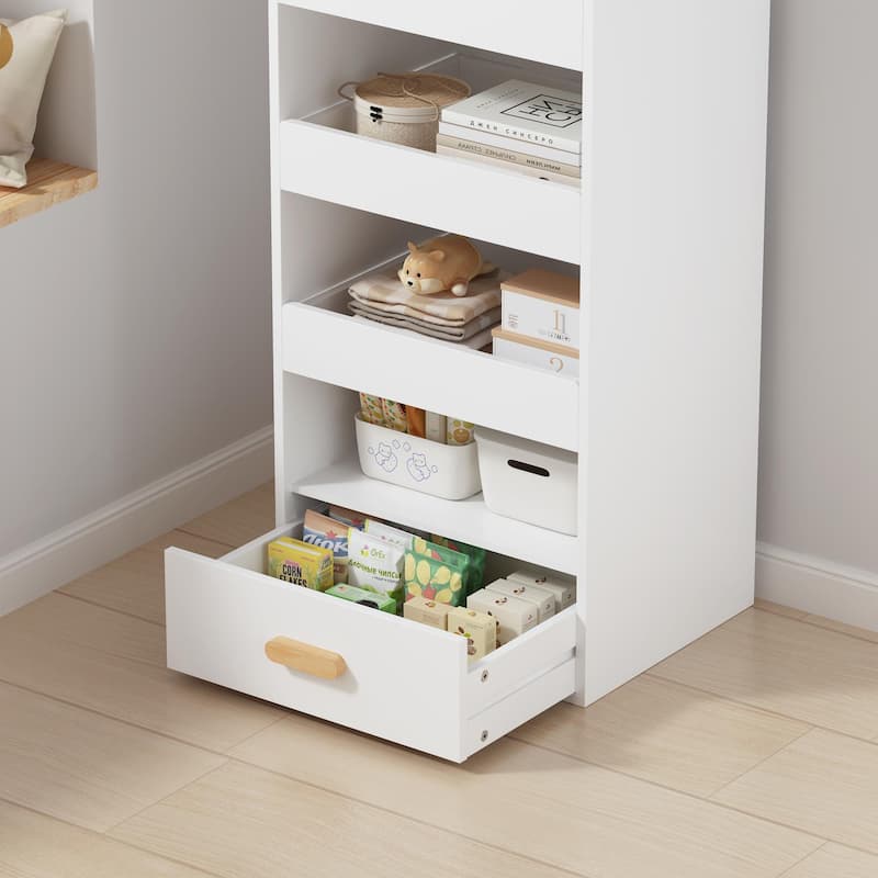 4-Tier Freestanding Bookshelf with 3 Sliding Drawers and 1 Bottom Drawer