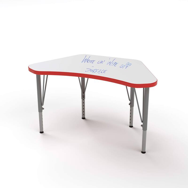 Tot Mate Versa Kids Desk Wing Shape Large Laminate Surface 35" x 19.5" Classroom Table, Write-On/Wipe-Off Dry Erase Top - Adjustable Height 14-23" - Red