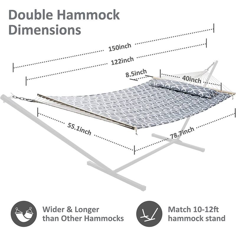 78'' Quilted 2 Person Hammock Beach Swing with Spreader Bars&Pillow - 55.1*122*1