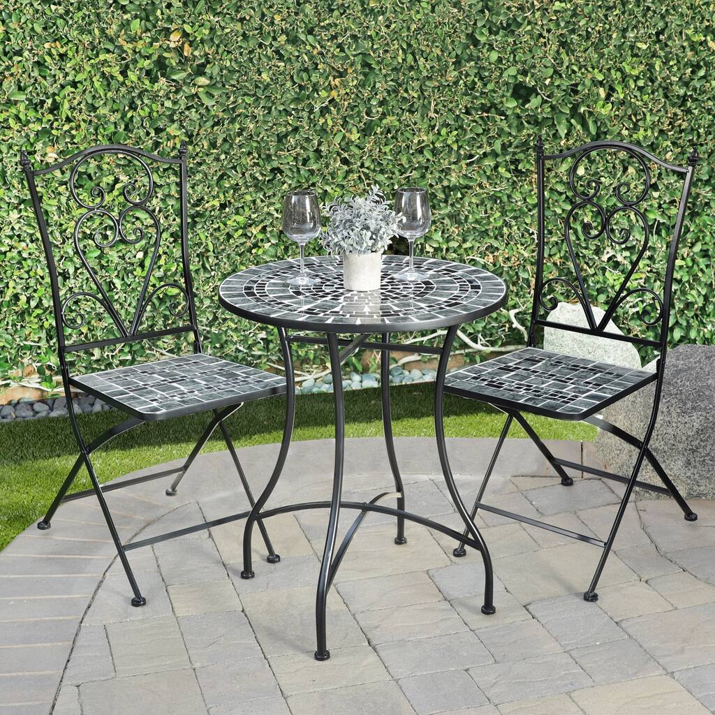 3-Piece Metal Mosaic Tile Bistro Set, Green & Black