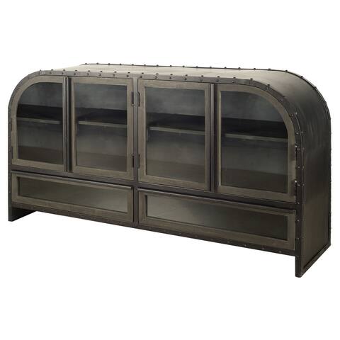 Gehry I Dark Brown Solid Wood w/ Black Iron Frame & Glass Doors / Drawers Sideboard - 62.3"W x 16.5"D x 33.3"H