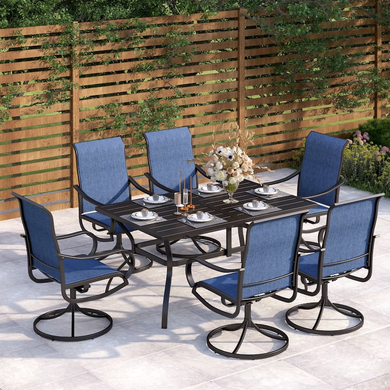MAISON ARTS Contemporary Ergonomic Outdoor 7-Piece Patio Dining Set - Blue