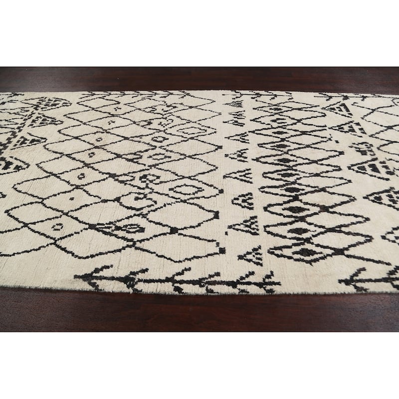 Geometric Moroccan Oriental Area Rug Hand-knotted Wool Carpet - 6'1" x 12'3"