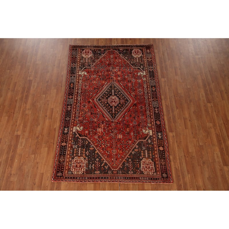 Shiraz Persian Vintage Area Rug Handmade Wool Carpet - 5'2"x 8'2"