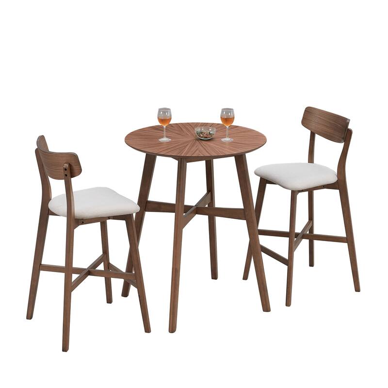 31.5" Oversize Round Bar Table, High-Top Wooden Dining Table with Crossbar, Black MDF Top for Pub & Living Room