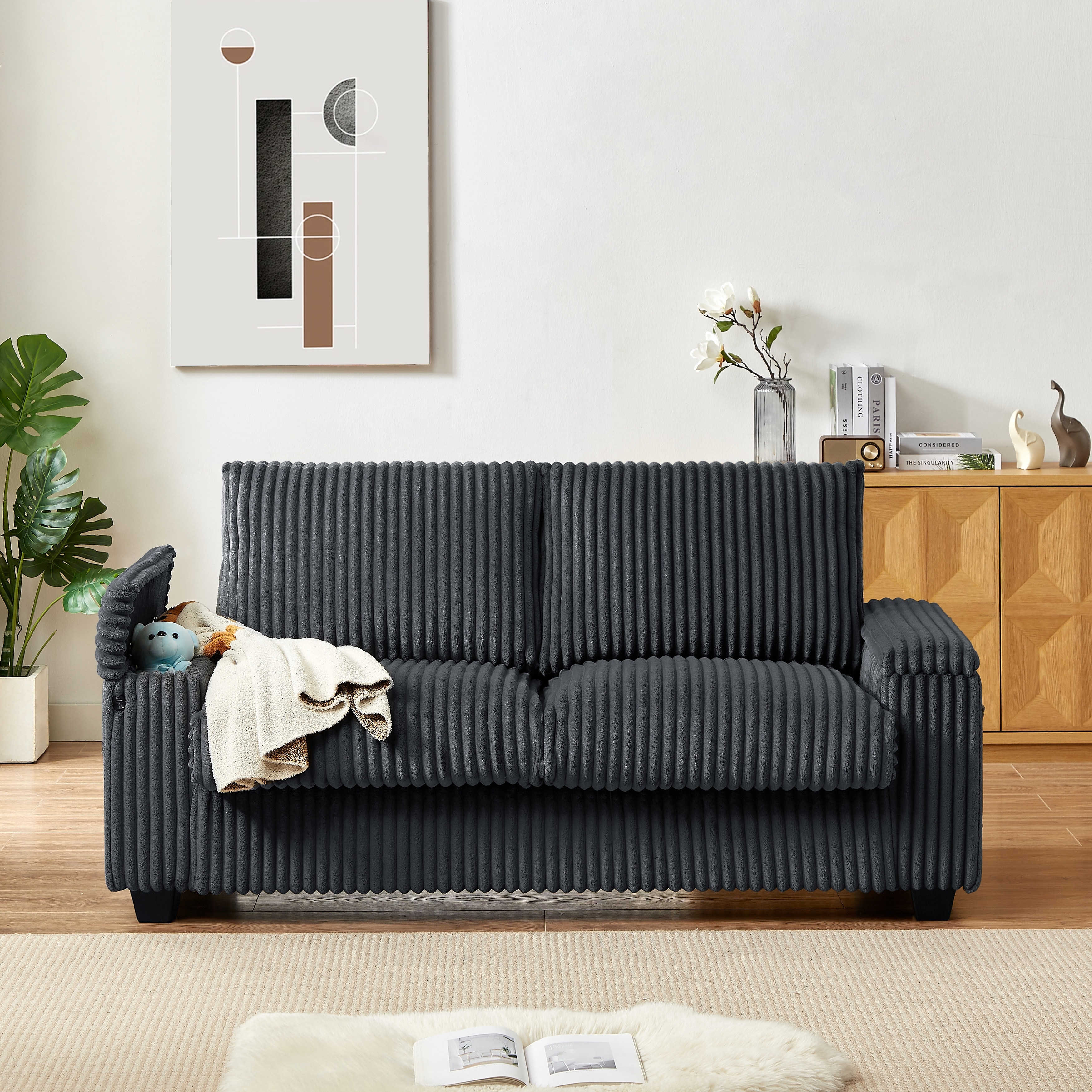 値引きする Armrests Storage with Sofa Corduroy 2-Seater and Port USB その他
