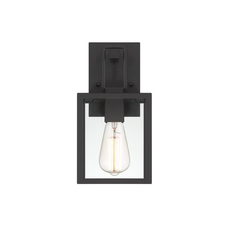 Preston 11.75 in. 1-Light Matte Black Modern Outdoor Wall Lantern with Clear Glass Shade