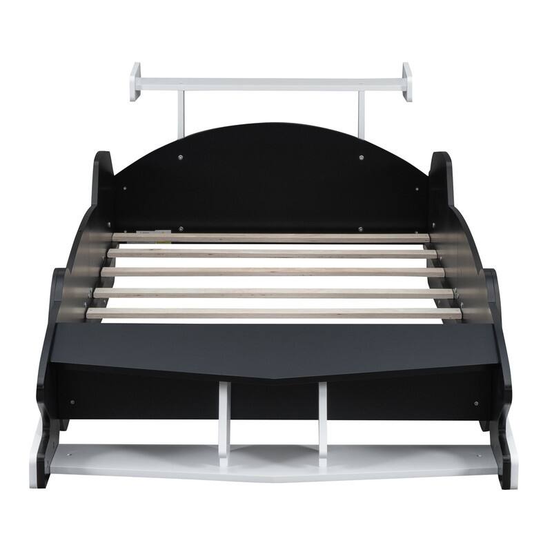 Race Car-Shaped Twin Size Platform Bed with Wheels,Shelf