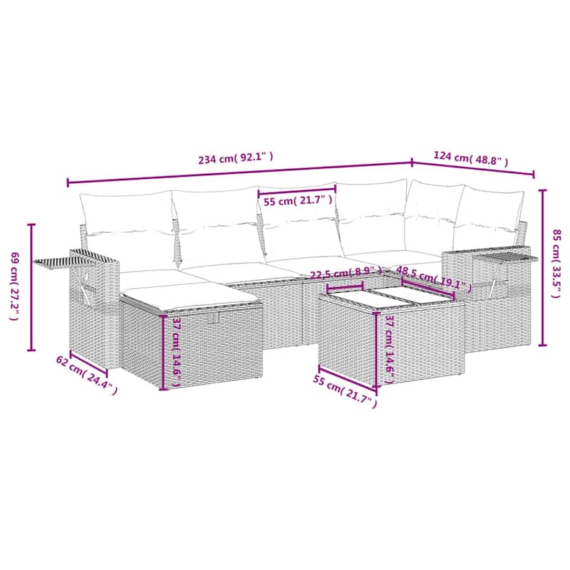 vidaXL Patio Sofa Set with Cushions Outdoor Conversation Furniture Poly Rattan