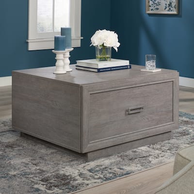 Gray Minimalist Side Table with Drawer and Open Shelf for Living Room Family Room