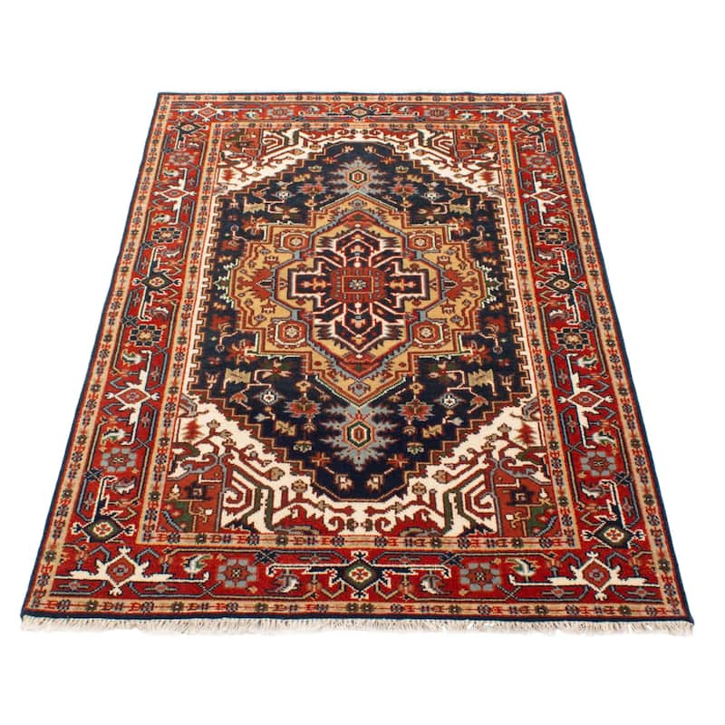 ECARPETGALLERY Hand-knotted Serapi Heritage Dark Navy Wool Rug - 5'1 x 7'11