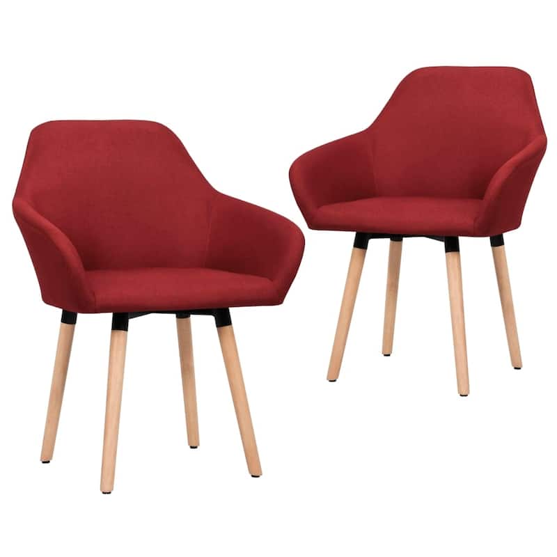 vidaXL Dining Chair Accent Upholstered Arm Chair with Solid Wood Legs Fabric - 24.4" x 21.3" x 32.9" - Set of 2 - Wine red