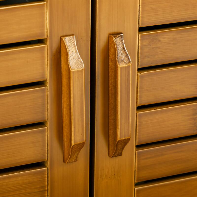 Brown Ottoman Bench Upholstered Seat with Bamboo Frame, Entryway Shoe Bench Corridor Bench with Hidden Compartments