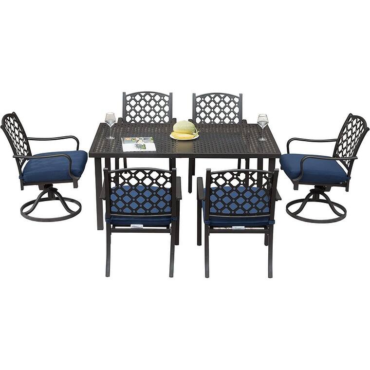 Domi 7-Piece Metal Patio Dining Set with Cushions and Table, Outdoor Furniture for Garden or Deck