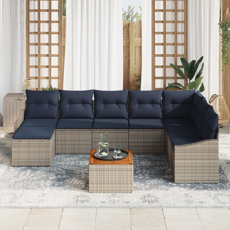vidaXL 9 Garden Sofa Set with Cushions Black/Grey Poly Rattan - 113.8 x 70.3 x 27.2