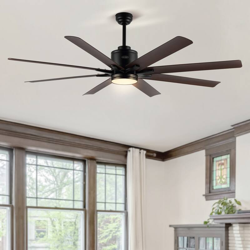 Miranda 66" 1-Light Contemporary Iron Mobile-App/Remote-Controlled 6-Speed Ceiling Fan with Integrated LED Light by JONATHAN Y