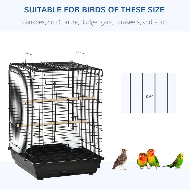 Bird Cage for Small Birds with Carry Handle and Perch on Roof - 15.75" L x 15.75" W x 23.25" H