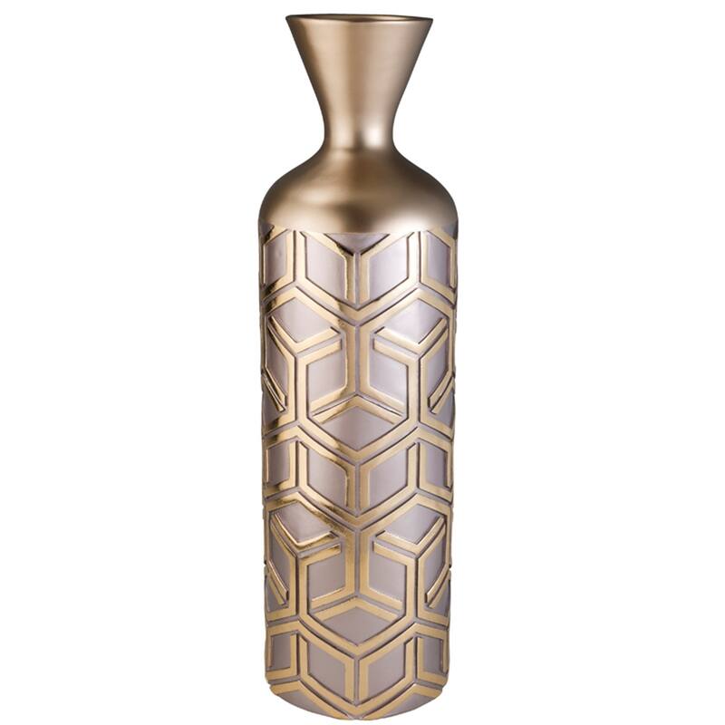 22" Gold and Brown Geometric Polyresin Floor Vase - 6.25
