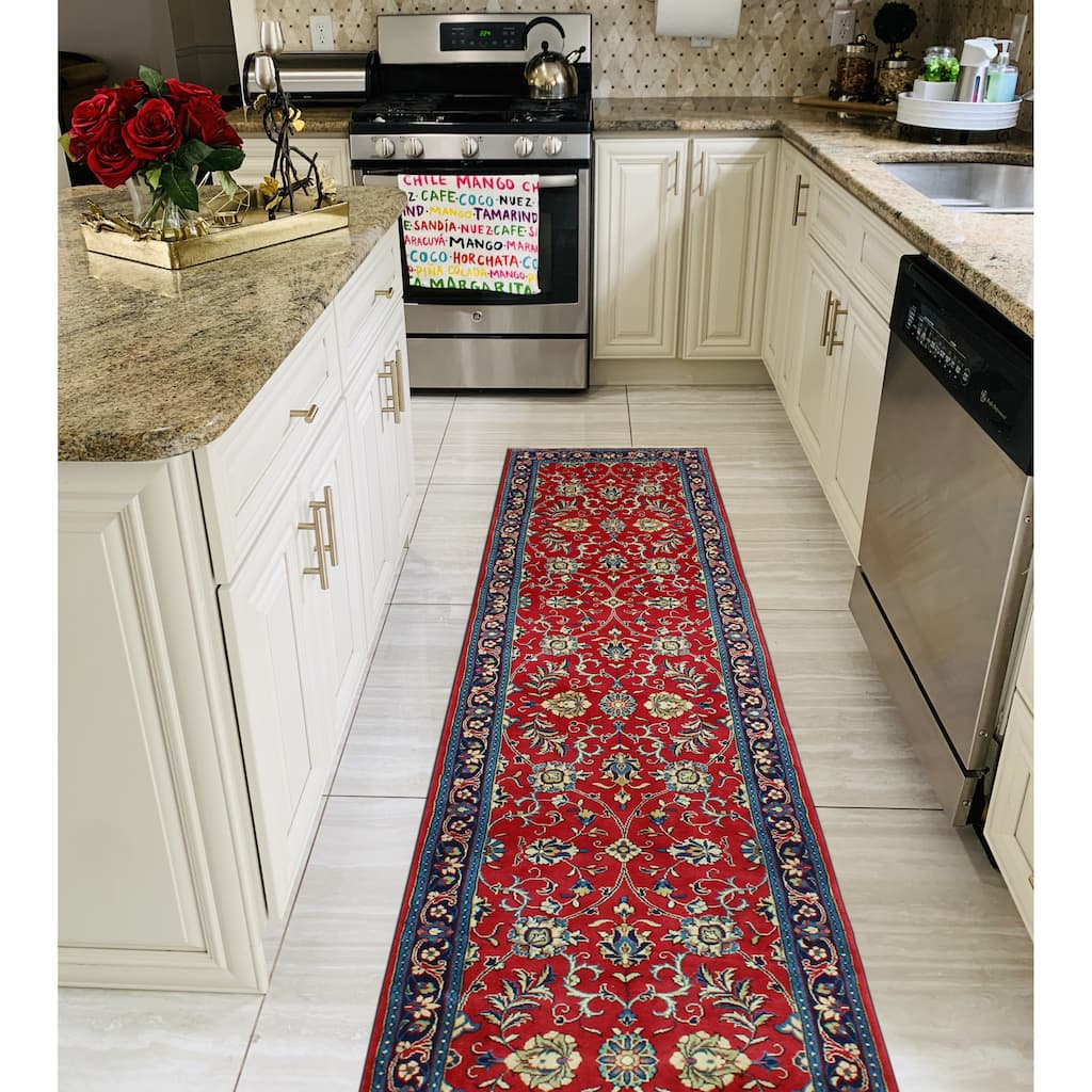 Fine Vintage Distressed Akjamal Red/Navy Runner - 2'9" x 14'2"