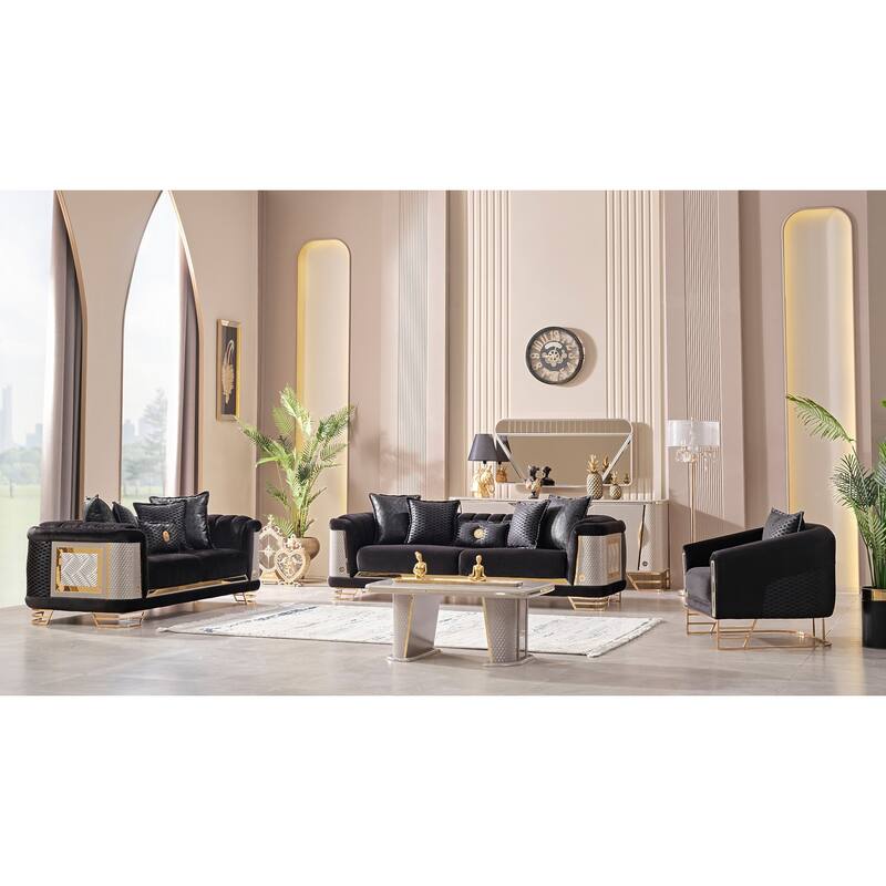 Rekman 4 Pieces Living Room Sets 1 Sofa 1 Loveseat 2 Chair - Black