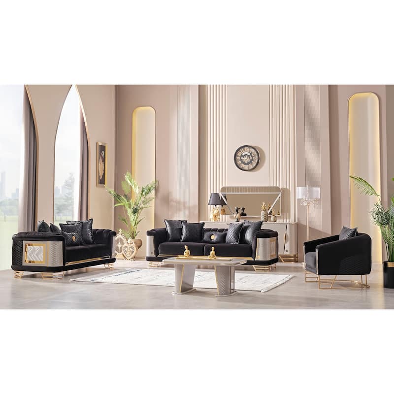 Reyina 3 Pieces Living Room Sets 1 Sofa 1 Loveseat 1 Chair - Black