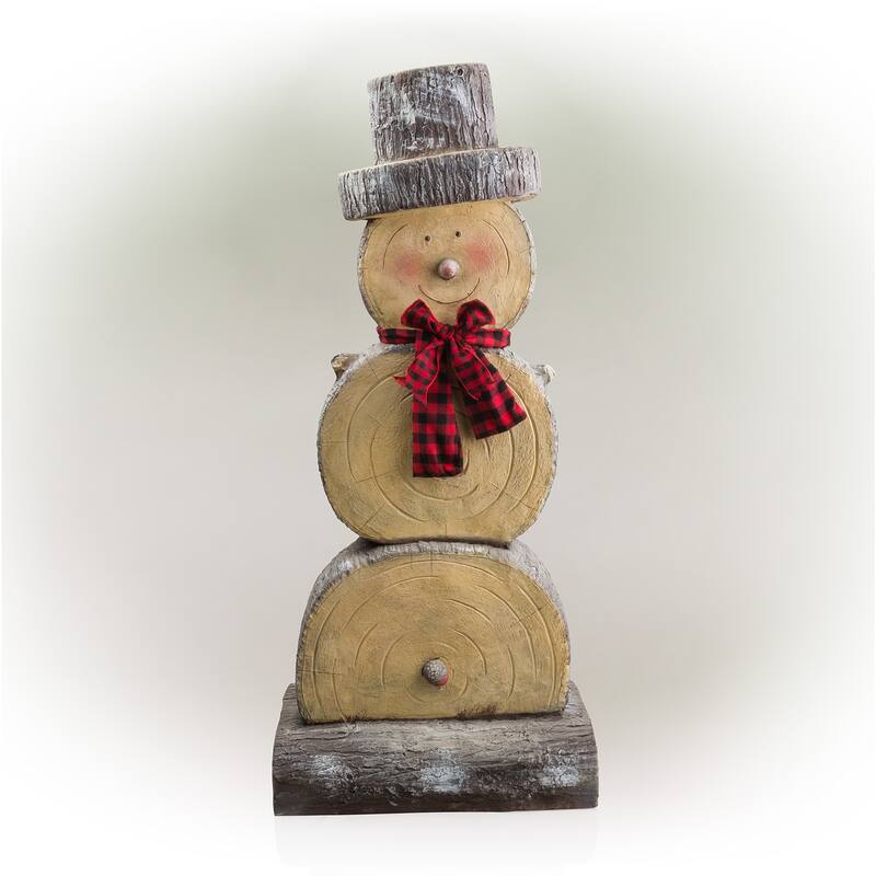 Alpine Corporation 46"H Indoor/Outdoor Christmas Snowman Statue Holiday Decoration with Wood Texture - Brown