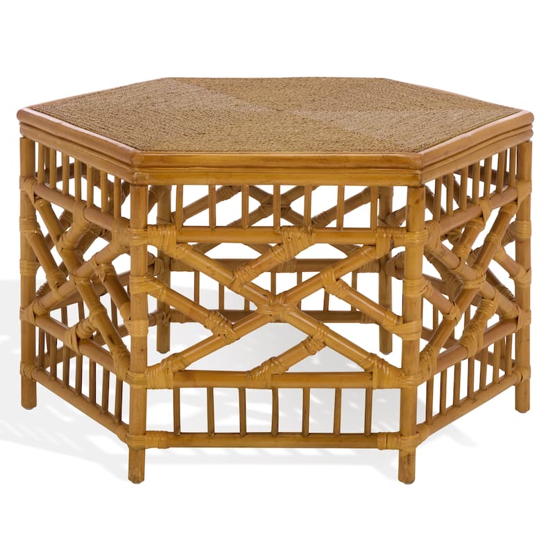 SAFAVIEH Couture Frederica Rattan Pole And Seagrass Coffee Table - 34"W x 34"D x 20"H