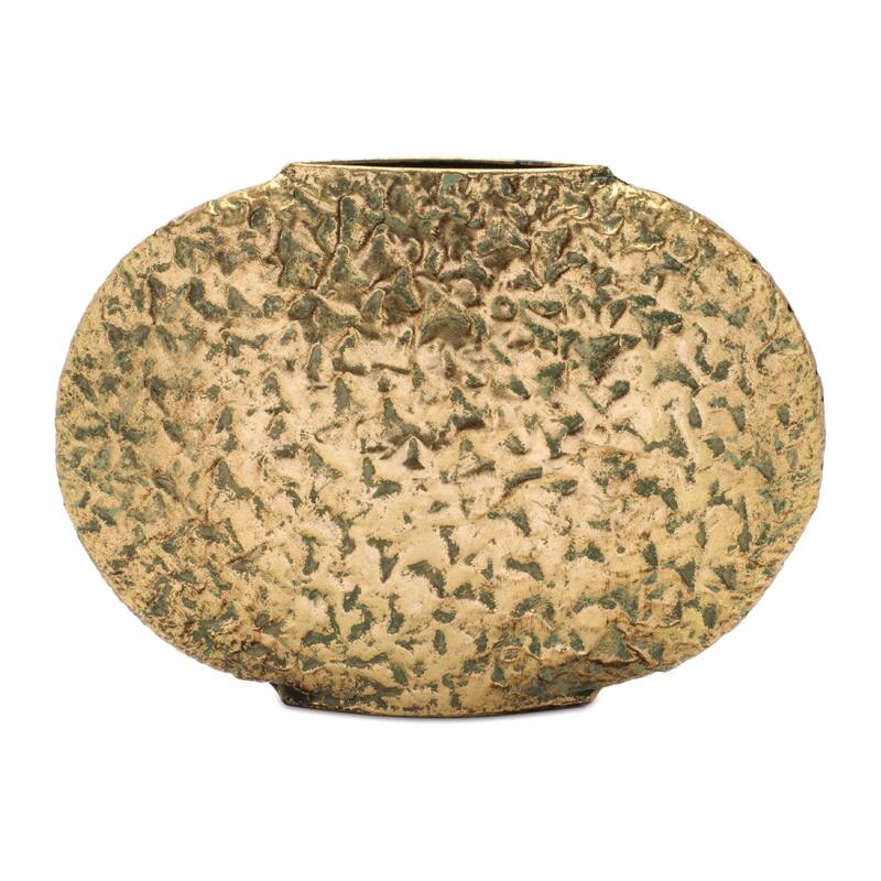 Distressed Flat Metal Vases - 15" - Gold - Set of 2