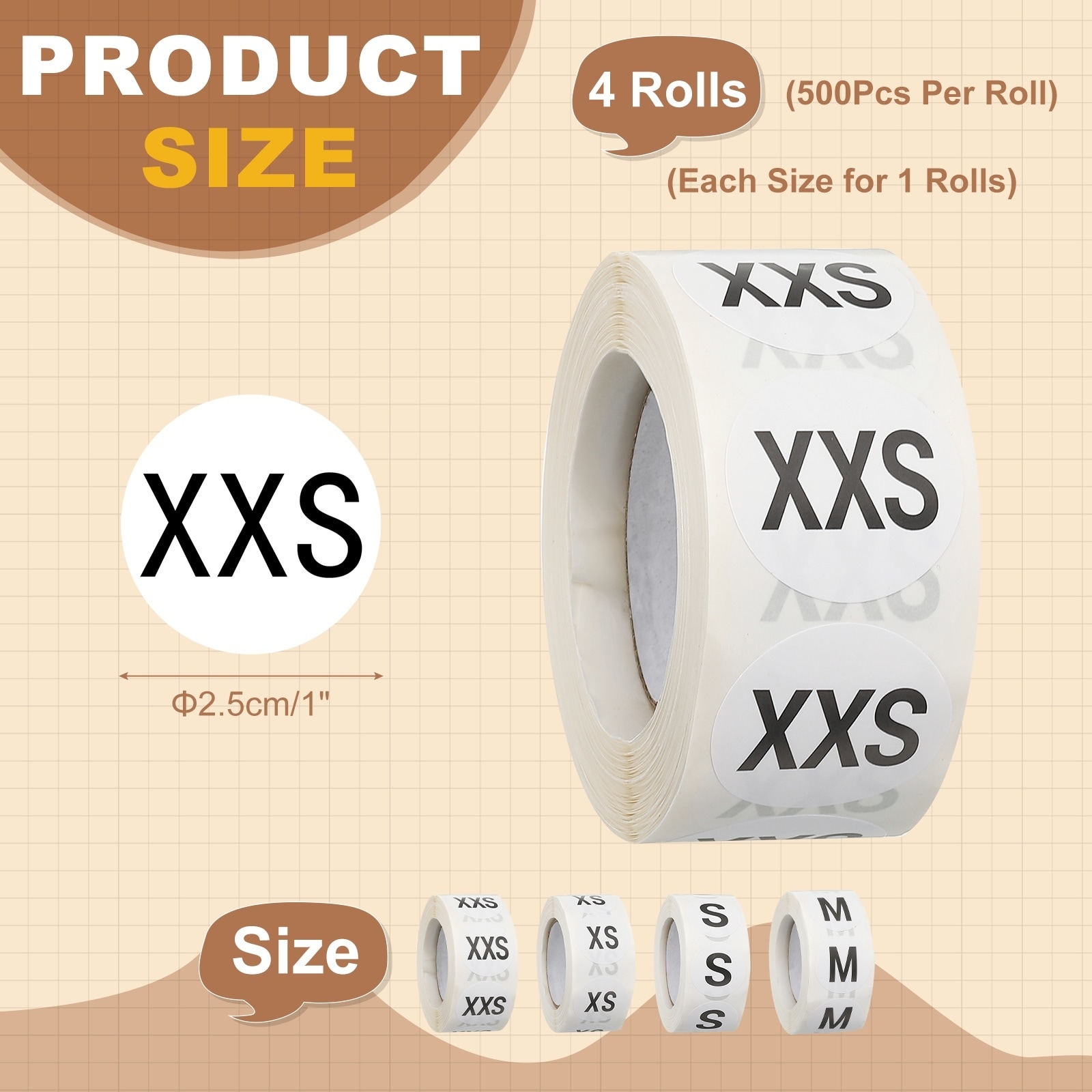 Clothing Size Stickers Labels Rolls Round Self Adhesive Apparel Size Label Sticker - Black White