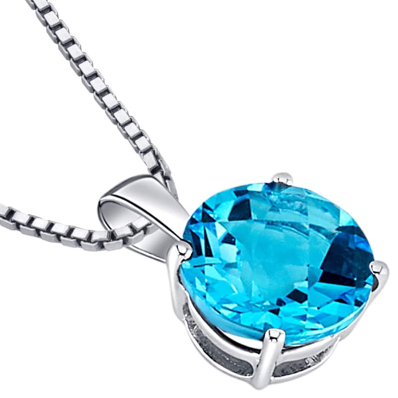 14k White Gold 2.31 ct Swiss Blue Topaz Pendant Necklace