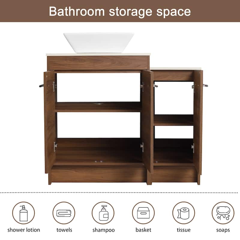 Malwee 24"/36"/48"/60" FreeStanding Bathroom Vanity, Floor Stand Bathroom Vanity with Ceramic Sink,Soft Close Door and Shelf