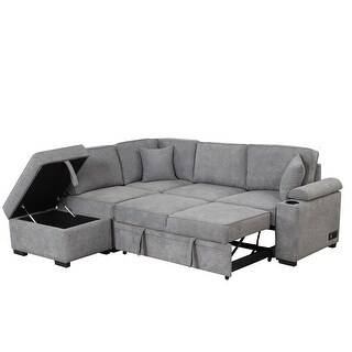 87.4" Sleeper Sofa Bed,2 in 1 Pull Out sofa bed L Shape Couch with ...
