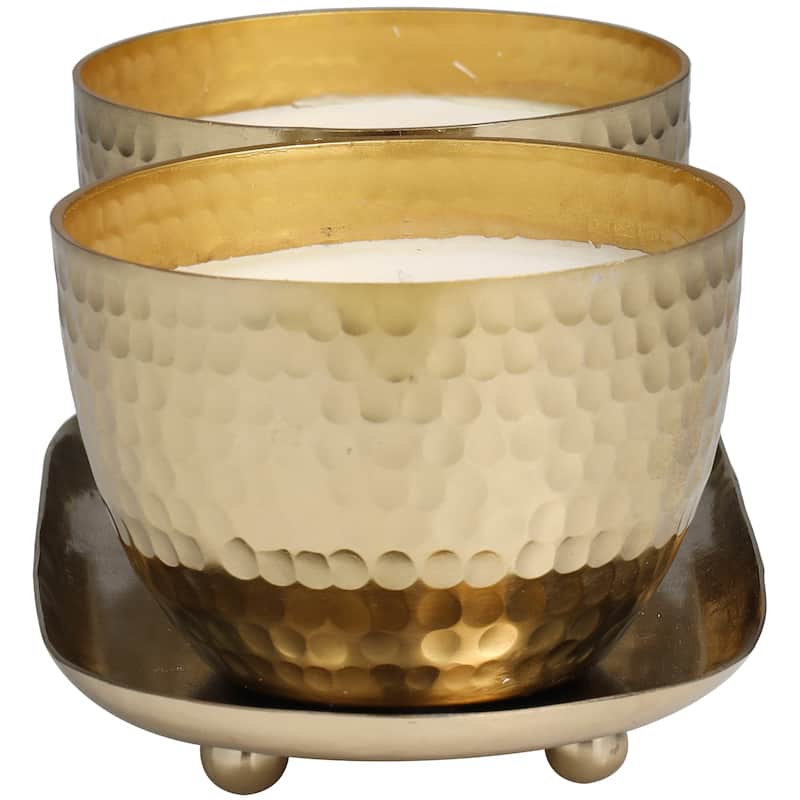 Gold or Copper or Silver Metal Scented Hammered 10 oz 1 Wick Candle with White Wax (Set of 2)