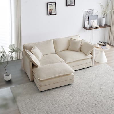 Chenille 2-Seater Sofa with 1 Footrest