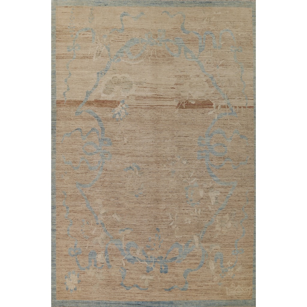 Hand Knotted Oriental 100% Wool Carpet Transitional Abstract Beige & Ivories Oushak Area Rug - 13' 6'' X 9' 7''