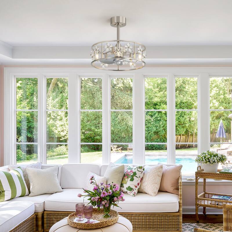 20" Glam Crystal Chandelier Caged Ceiling Fan with Light and Remote