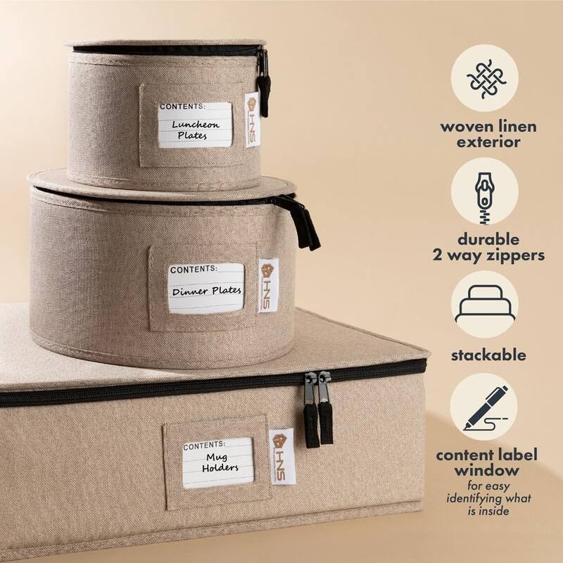 Hard Shell China Storage Containers 5-Piece Set Moving Boxes for Dinnerware, Glasses, Plates, Mugs and Saucers