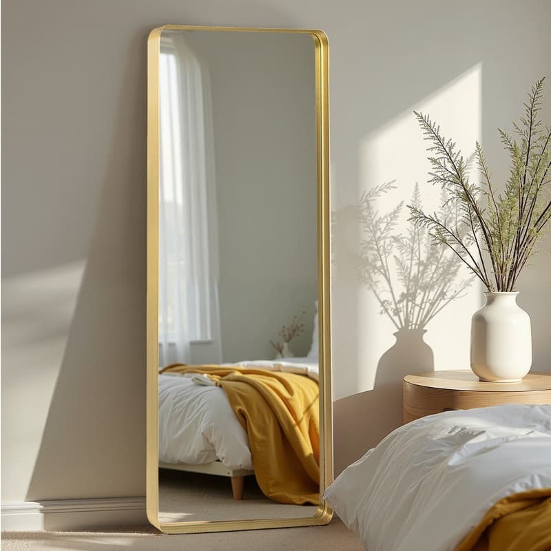 Full Length Mirror Aluminum Round Corner Rectangle Deep Frame Wall Decor Mirror Free Standing - 71"x28" - Gold