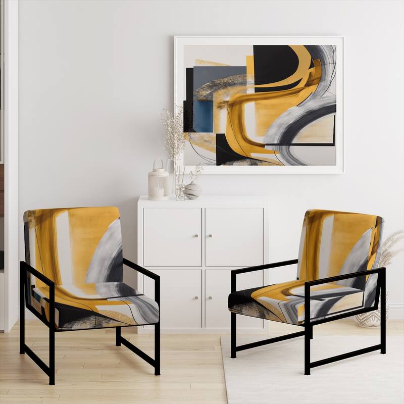 Designart "Glam Gold And Black Expression IV" Upholstered Modern & Contemporary Accent Chair and Modern & Contemporary Arm Chair