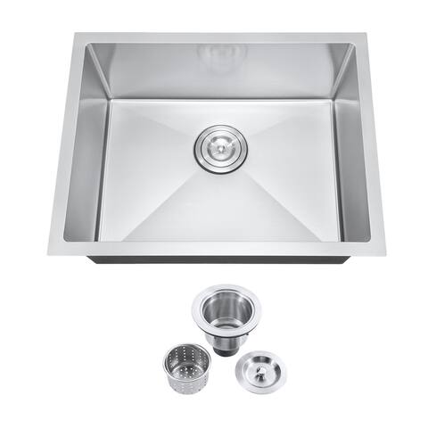Akicon 23" Undermount Nano Single Bowl Stainless Steel Handmade Kitchen Sink with Drain Assembly Strainer