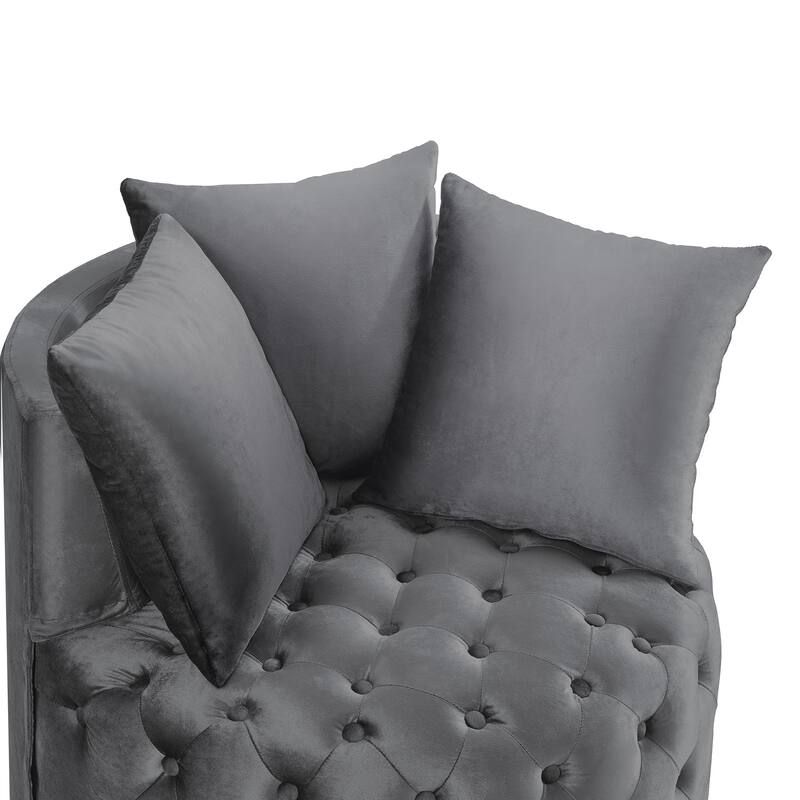 Velvet Tufted Accent Chair with Crescent Backrest and Solid Wood Frame