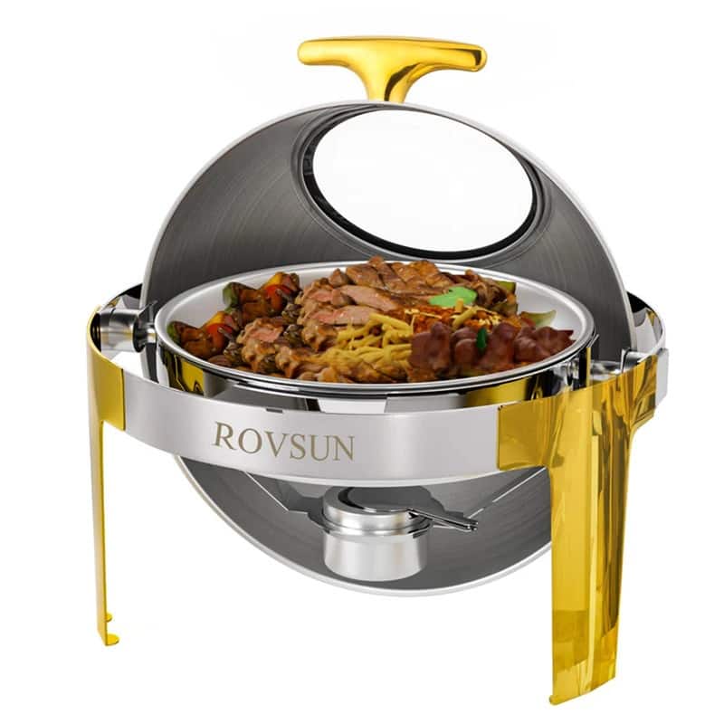 1/2 Set 6 QT Stainless Steel Round Roll Top Chafing Dish - 1-Set