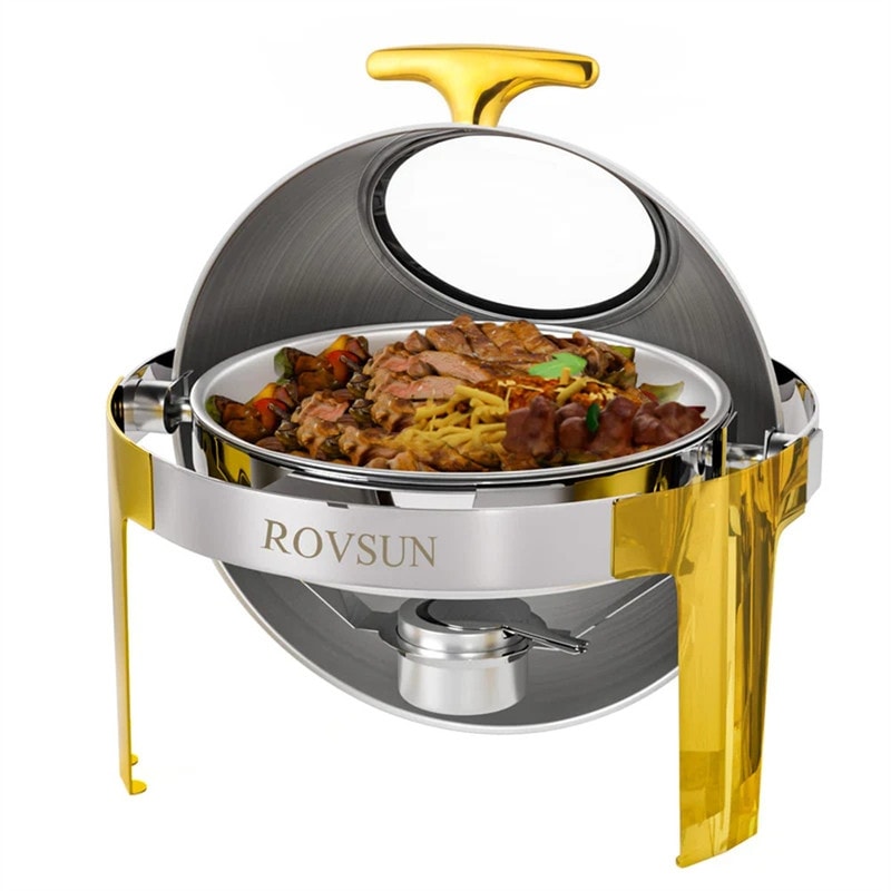 1/2 Set 6 QT Stainless Steel Round Roll Top Chafing Dish